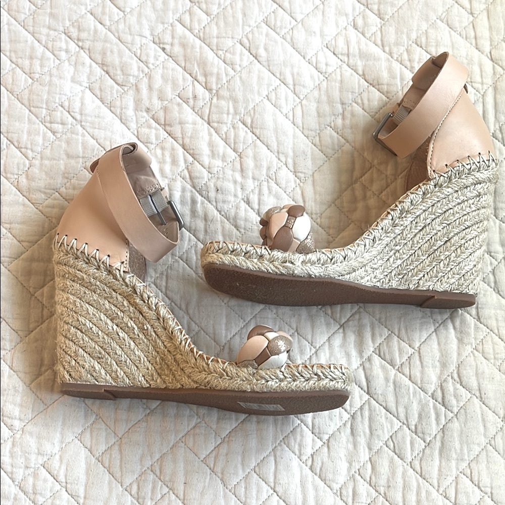 Nude Braided Espadrille Wedge Sandals with Ankle Strap - Picture 4 of 11